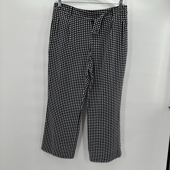 Equipment Femme Bergen Silk Pants Womens 12 Black White Check Straight Pleated